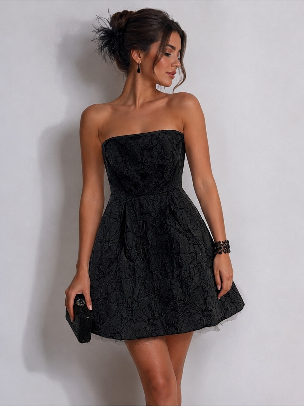 Elle by RW&Co. Black fit and flare dress with floral print.